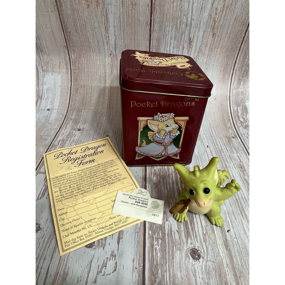 1998/99 Whimsical World Of Pocket Dragons Our Hero Collectors Club Tin & Dragon